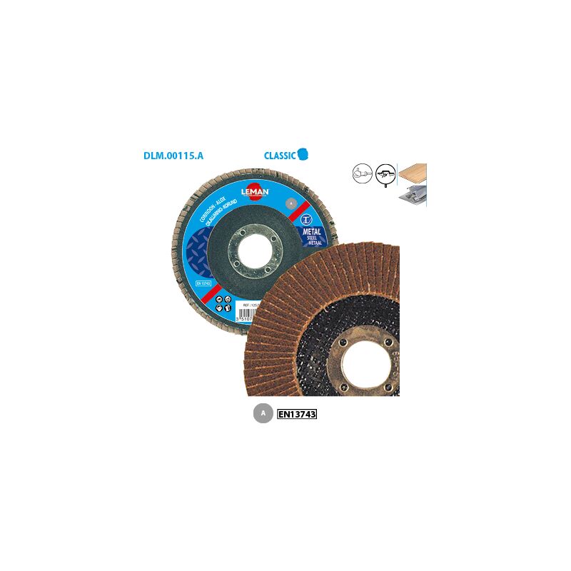 Leman - Boite de 10 disques à lamelles corindon pour métal Classic ø 125 Grain 120 Alésage 22,23mm Bombé