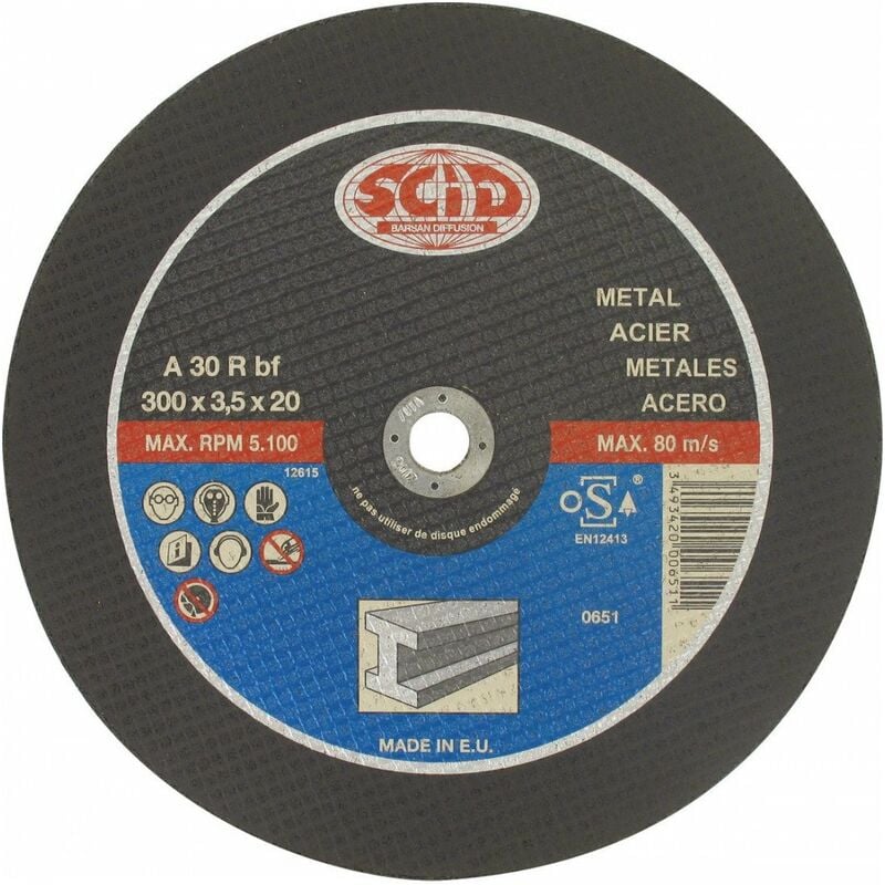 Disque abrasif à moyeu plat machine élec chantier désignation métaux ø x ep (mm) 355 x 3,5 alésage (mm) 25,4