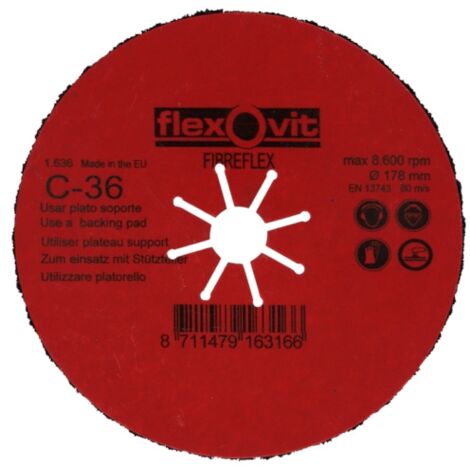 Disque abrasif appliqué FIBREFLEX - Ø180 mm - Grain 36 - FLEXOVIT