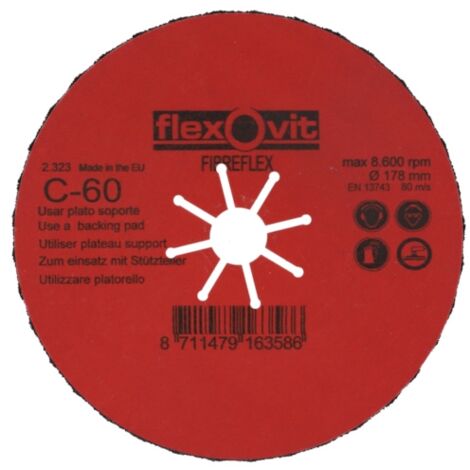 Disque abrasif appliqué FIBREFLEX - Ø180 mm - Grain 60 - FLEXOVIT