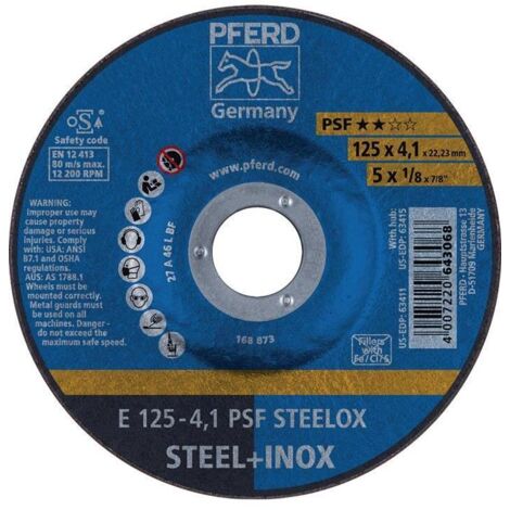 Disque abrasif D125xS4,1mm serti. Foret PSF STEELOX.22,23mm CHEVAL (Par 10)