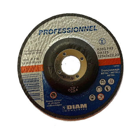 Disque abrasif diam.125 X 3 X 22.23 acier - DIAM INDUSTRIES - DA125/22