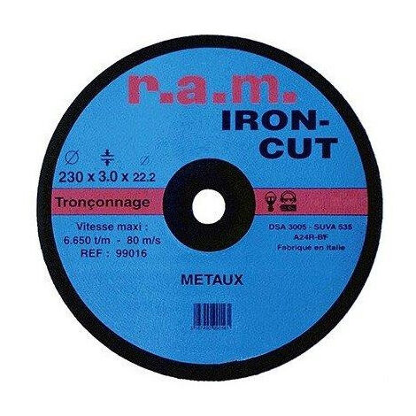 Disque abrasif IRON-CUT diamètre 125 x 1,6 mm pour tronçonnage - RAM
