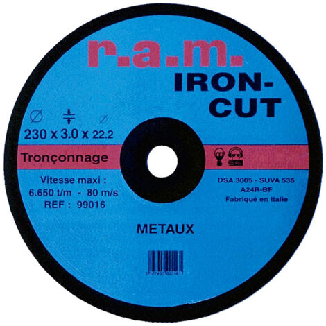 Disque abrasif IRON-CUT diamètre 125 x 2,5 mm pour tronçonnage - RAM