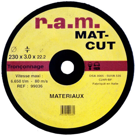 Disque abrasif MAT-CUT diamètre 115 x 2,5 mm pour tronçonnage - RAM