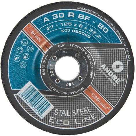 Disque ANDRE pour meulage de l'acier 125 mm x 6 mm x 22 mm 401 25 622