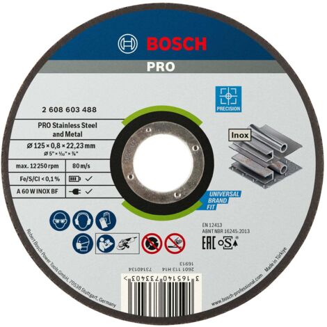 Bosch – Disque à tronçonner inox 125mm 0,8mm – Grain céramique pour coupes précises – Compatible meuleuses angulaires – 2608603488