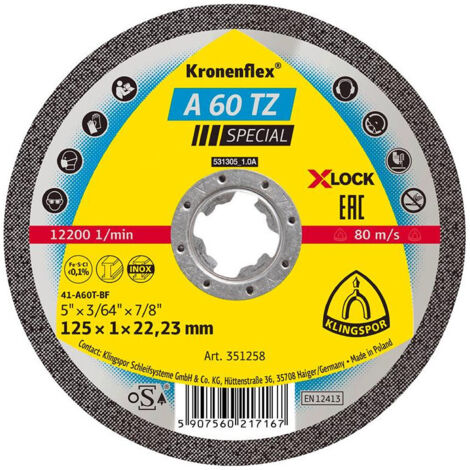 Disque de coupe A60TZ X-LOCK 125x10mm Klingspor