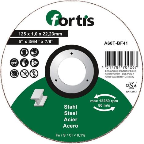 Disque de coupe Acier 125 x 10mm courbé FORTIS