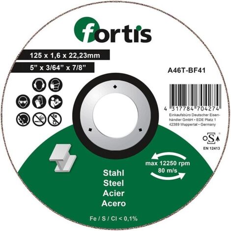 Disque de coupe Acier 125 x 16mm courbé FORTIS