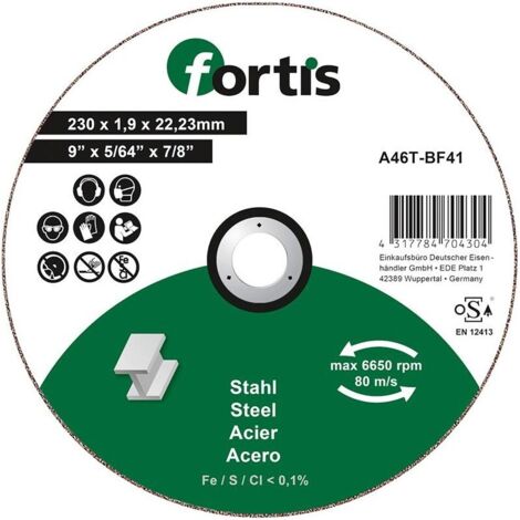 Disque de coupe Acier 230 x 19mm courbé FORTIS