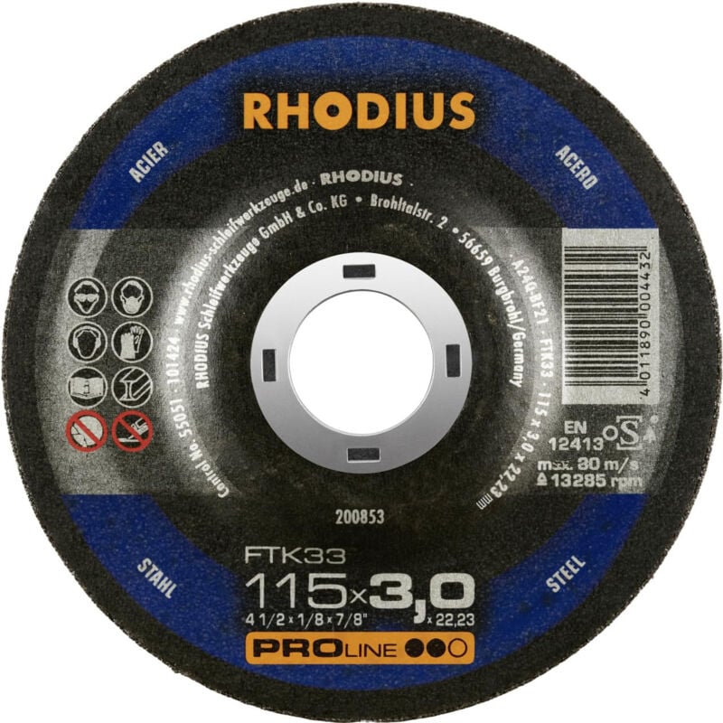 Disque à tronçonner FTK33 acier Rhodius 115 - 3 - 22,23 - 42-DÉPORTÉ 200853