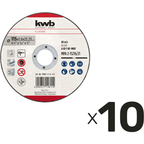 Disque de coupe KWB, 711811, 115x1,0 mm, 10 pièces