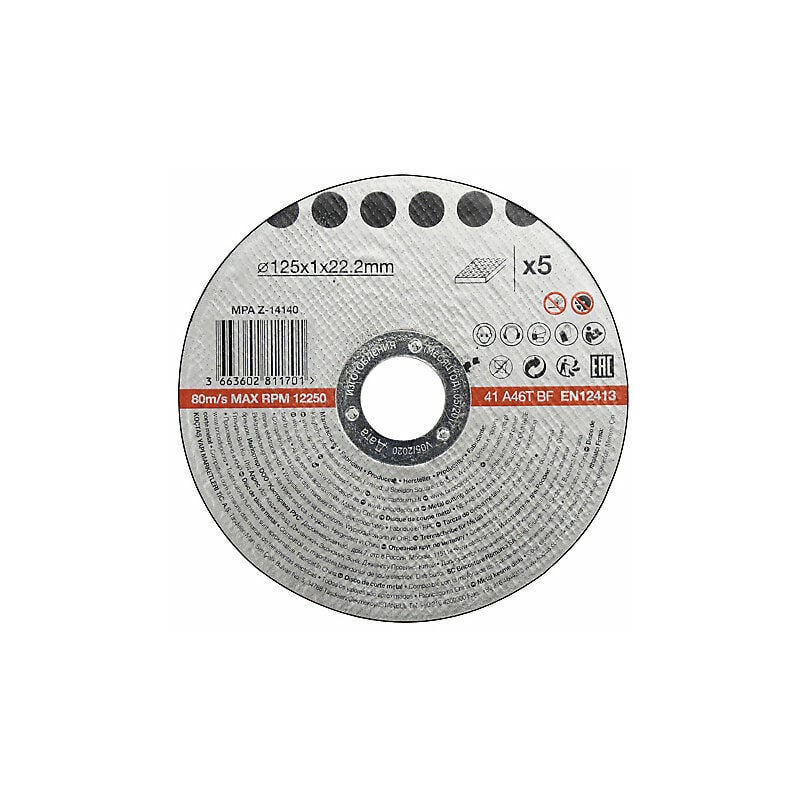 Disque de coupe métal 125x1x22,2 mm 5 pièces