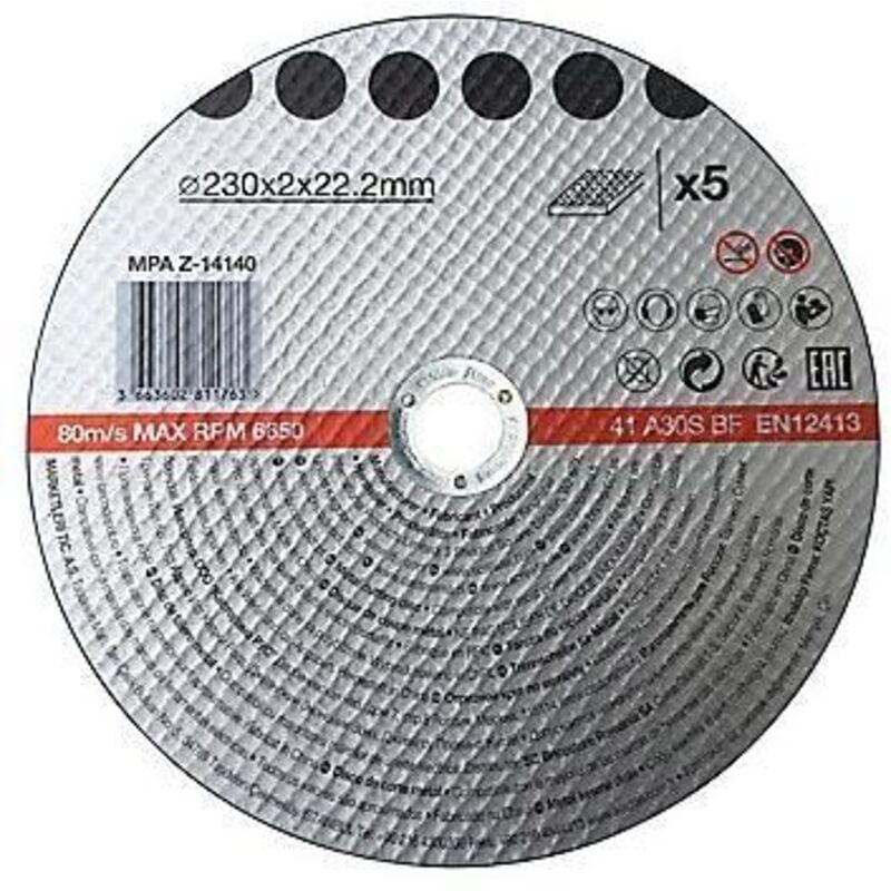 Disque de coupe métal 230x2x22,2 mm 5 pièces