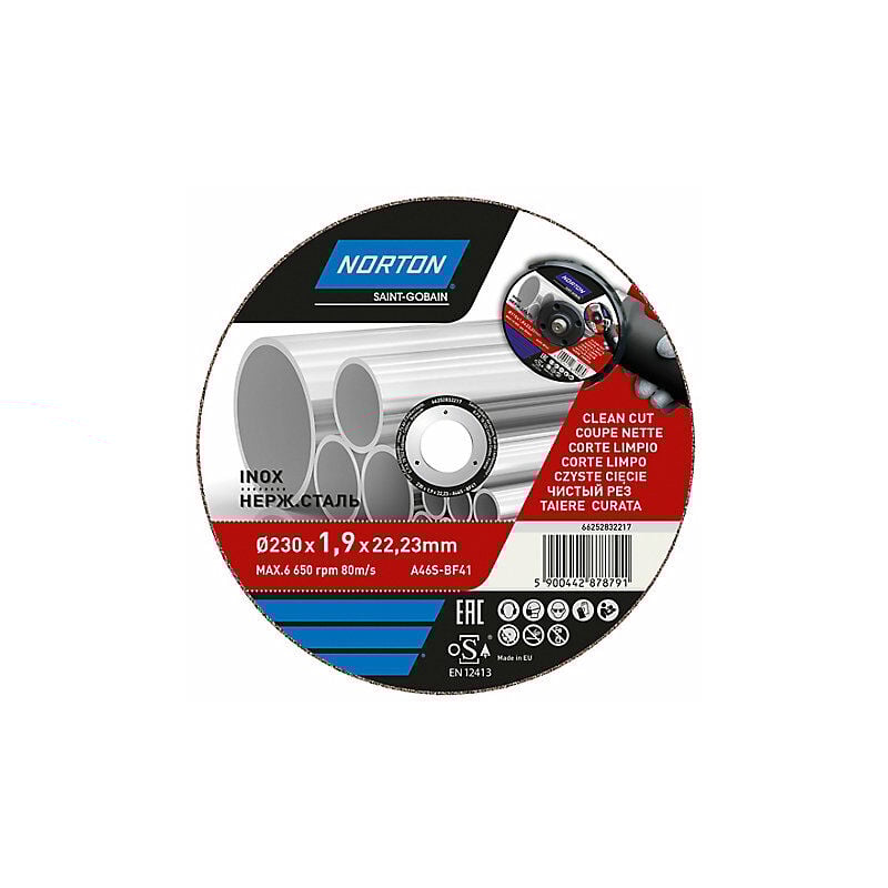 Norton - Disque de coupe métal/inox 230x1,9x22,2 mm
