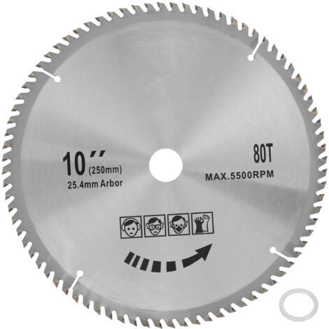 Disque de coupe pour scie circulaire 10 x 80 dents, 254 mm, en carbure cémenté, pour le travail du bois.