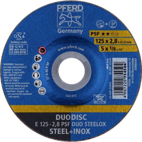 Disque de découpage/à meuler PFERD, Ø 125 x 2,8 x 22,23mm coudé, pour acier, inox