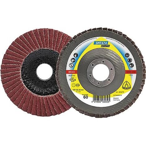 Disque de découpe à lamelles KLINGSPOR SMT 674 SUPRA CEVOLUTION 125 x 22,23 mm, grain 80, droit