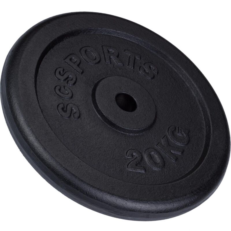 Scsports - Disque de Poids - 20 kg, en Fonte Simple, ø 30/31 mm, Durable, Noir - Plaque d'Entraînement, Plaque d'Haltères, Équipement de Gym,