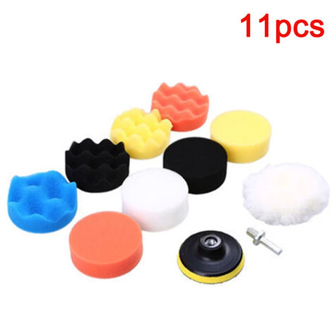 Disque de polissage auto-adhésif de 3 pouces pour voiture, éponge de polissage, roue en laine, tampon pour polisseuse de voiture, adaptateur de perceuse,11 pcs set