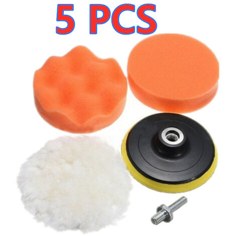 Disque de polissage auto-adhésif pour voiture, 3 pouces, 11 pièces/ensemble, éponge de polissage, roue en laine, tampon de polissage pour perceuse, adaptateur,5 pcs