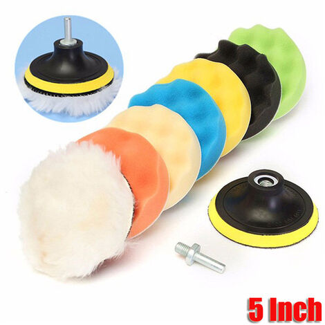 Disque de polissage auto-adhésif pour voiture, 5 pouces, 9 pièces/ensemble, éponge de polissage, roue en laine, tampon de polissage pour perceuse, adaptateur