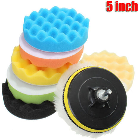 Disque de polissage auto-adhésif pour voiture, 5 pouces, 9 pièces/ensemble, éponge de polissage, roue en laine, tampon de polissage pour perceuse, adaptateur