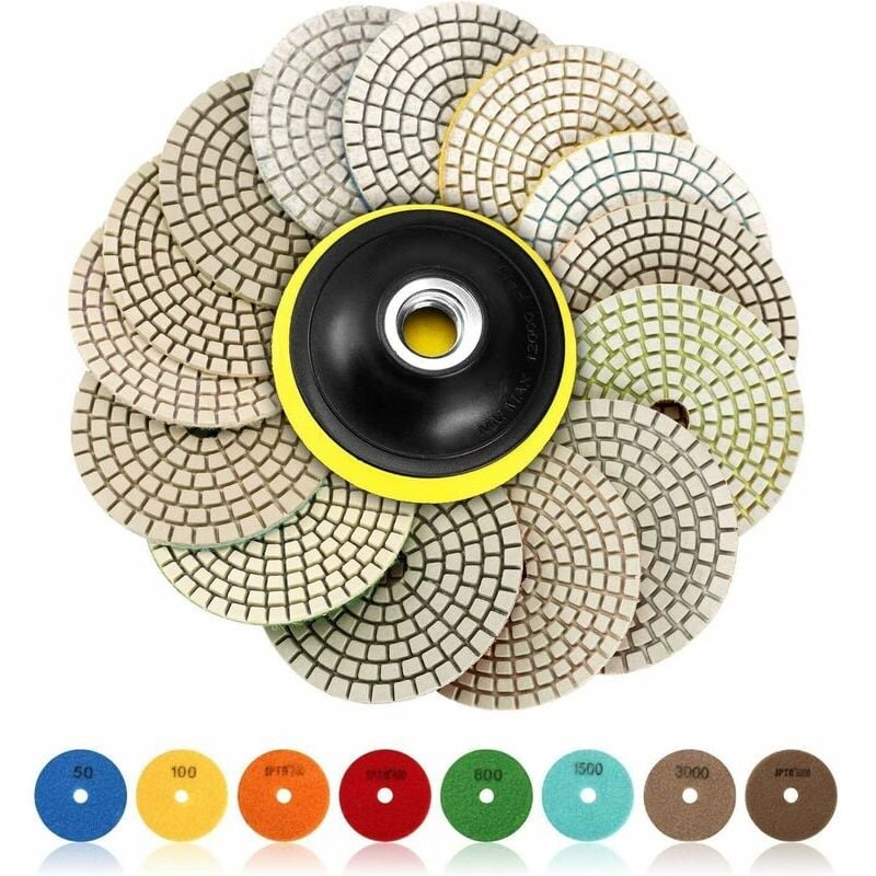 Disque de Polissage Diamant, 15 Pcs 4 pouces (100mm Diamant Polissage Pads,Tampons de Polissage Béton, Granit Marbre Polissage avec Pads, 50-6000