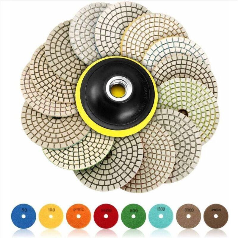 Disque de Polissage Diamant, 15 Pcs 4 pouces (100mm Diamant Polissage Pads,Tampons de Polissage Béton, Granit Marbre Polissage avec Pads, 50-6000