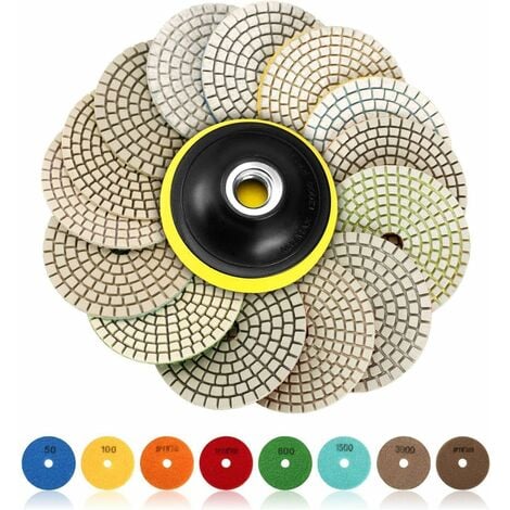 Disque de Polissage Diamant, 15 Pcs 4 pouces (100mm Diamant Polissage Pads,Tampons de Polissage Béton, Granit Marbre Polissage avec Pads, 50-6000 pour Machine à polir Machine de polissage