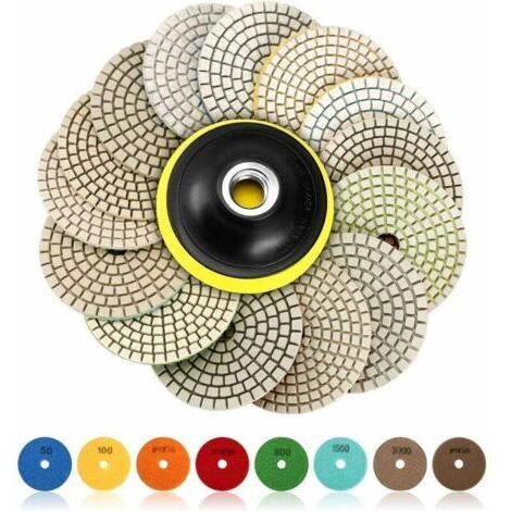 Disque de Polissage Diamant, 15 Pcs 4 pouces (100mm Diamant Polissage Pads,Tampons de Polissage Béton, Granit Marbre Polissage avec Pads, 50-6000 pour Machine à polir Machine de polissage