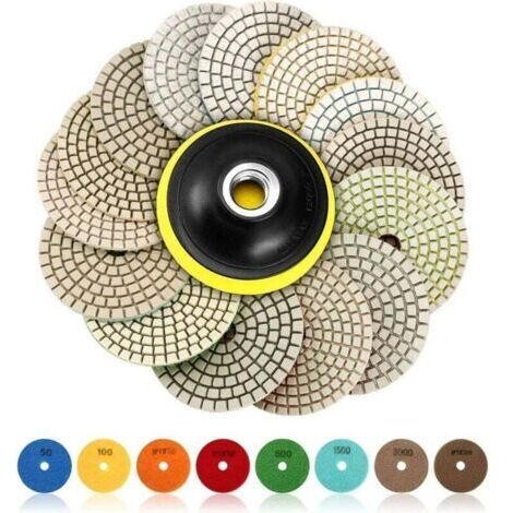 Disque de Polissage Diamant, SPTA 15 Pcs 4 pouces (100mm Diamant Polissage Pads,Tampons de Polissage Béton, Granit Marbre Polissage avec Pads, 50-6000 pour Machine à polir Machine de polissage