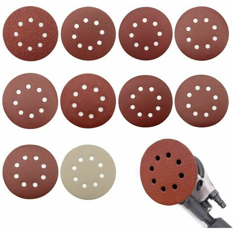 Disque de Pon?age 100pcs, Disques Abrasifs 125 mm, Grain 80/180/240/400/800/1000/1200/1500/2000/3000, pour ponceuses orbitales al��atoires, Id��al pour Poncer, Polir, D��rouiller (8 trous)