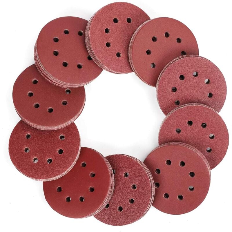 Disque de Ponçage, 100pcs Disques Abrasifs 40-800 Grain Taille de 125mm Idéal pour Poncer/Polir/Dérouiller(8 trous)