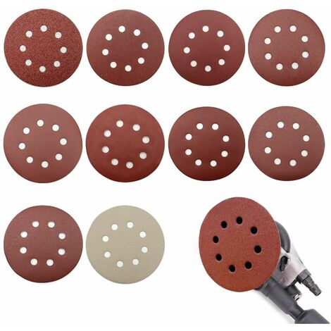 Disque de Ponçage 100pcs, Disques Abrasifs 125 mm, Grain 80/180/240/400/800/1000/1200/1500/2000/3000, pour ponceuses orbitales aléatoires, Idéal pour Poncer, Polir, Dérouiller (8 trous)