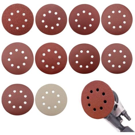 Disque de Ponçage 100pcs, Disques Abrasifs 125 mm, Grain 80/180/240/400/800/1000/1200/1500/2000/3000, pour ponceuses orbitales aléatoires, Idéal pour Poncer, Polir, Dérouiller (8 trous)