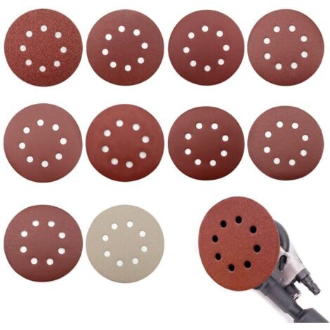 Disque de Ponçage 100pcs, Disques Abrasifs 125 mm, Grain 80/180/240/400/800/1000/1200/1500/2000/3000, pour ponceuses orbitales aléatoires, Idéal pour Poncer, Polir, Dérouiller (8 trous)