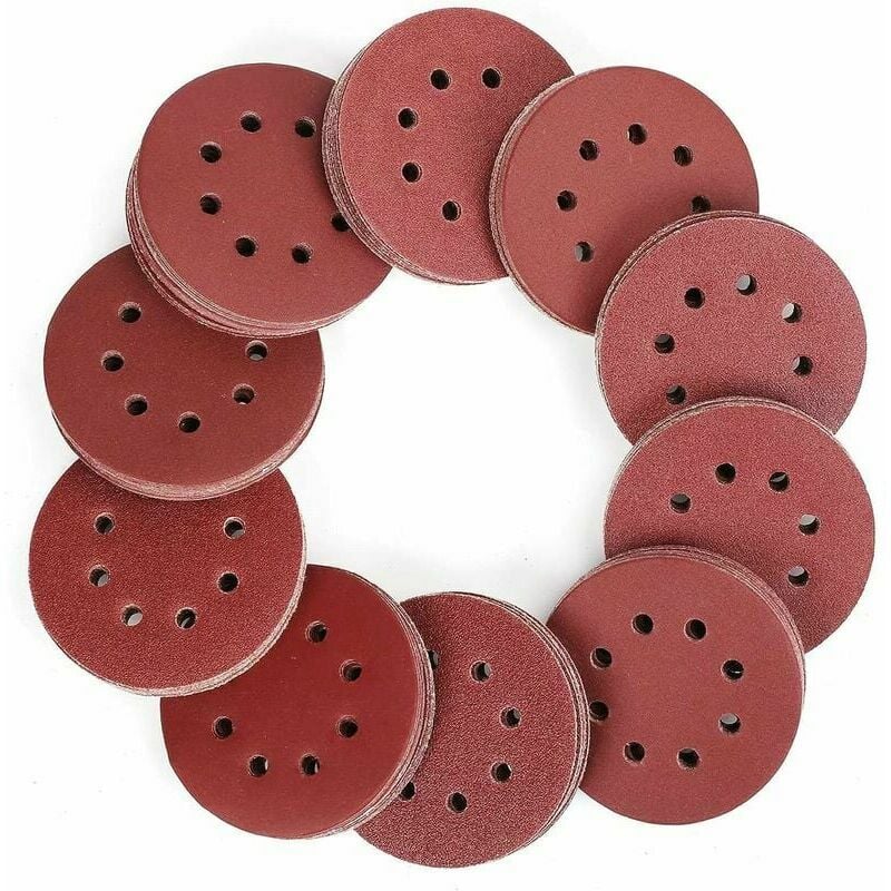 Disque de Ponçage, 100pcs Disques Abrasifs 40-800 Grain Taille de 125mm Idéal pour Poncer/Polir/Dérouiller(8 trous)