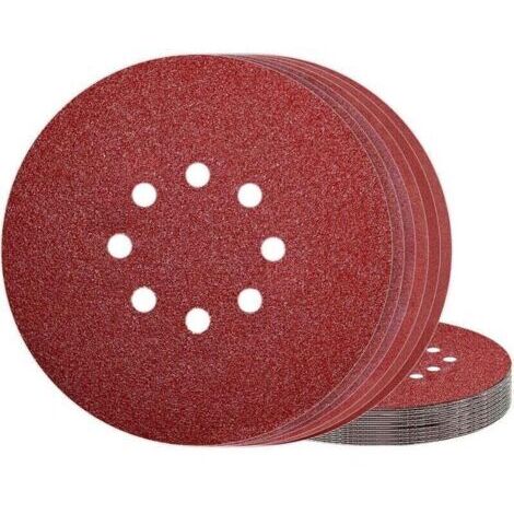 Disque de Ponçage 225 mm Papier Abrasif 8 Trous Grain 120 pour Ponceuse Murale 30PCS