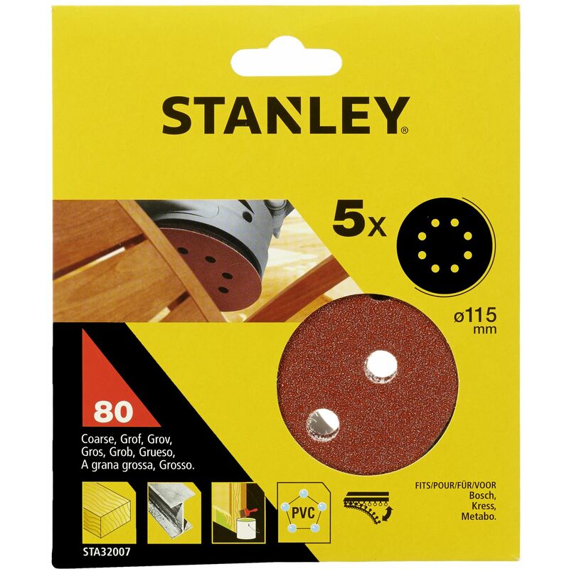 Stanley - 5 disques ø 115 mm. Pour la ponceuse rotorbitale