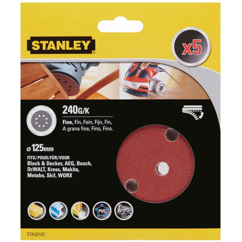 Stanley 5 disques abrasifs corindons qualité supérieure anti encrassement grain 240 STA32182 XJ