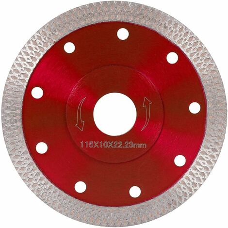 Disque de scie diamant 115 mm Triomphe, disque turbo circulaire super fin pour meuleuse d'angle, coupe de porcelaine, carrelage, granit, marbre, céramique, béton renforcé,Rouge, 115 mm