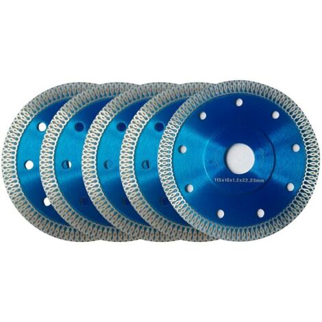 Disque Diamant 115mm, Lot de 5 Disque à Tronçonner Diamanté Ø115 x 1,2 mm x 22,23 mm, pour Meuleuse d'angle, Coupe de Porcelaine, Carrelage, Granit, Marbre, Céramique, Béton Renforcé, Bleu