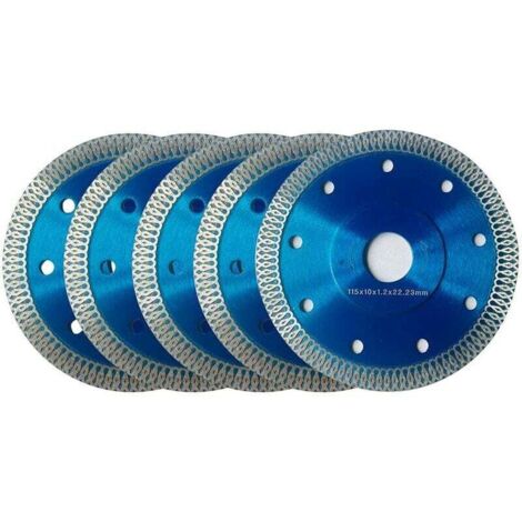 Disque Diamant 115mm, Lot de 5 Disque à Tronçonner Diamanté Ø115 x 1,2 mm x 22,23 mm, pour Meuleuse d'angle, Coupe de Porcelaine, Carrelage, Granit, Marbre, Céramique, Béton Renforcé, Bleu