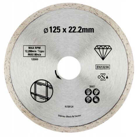 Disque diamant 125mm pour meuleuse – Alésage 22,2mm – Coupe nette pour carrelage, béton, brique – Utilisation intensive – Stanley Black & Decker - STA38007-XJ
