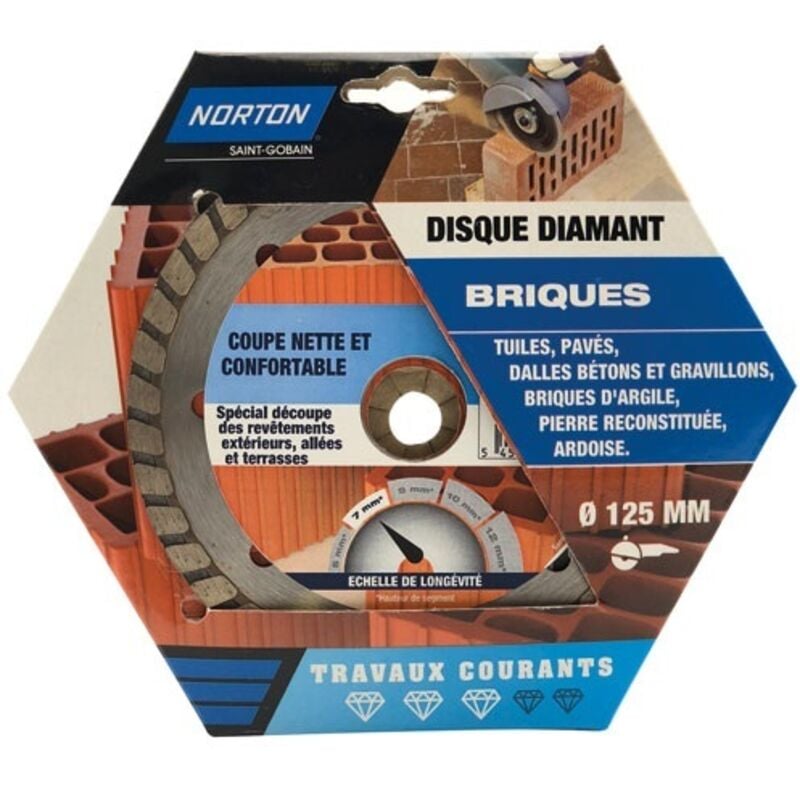 NORTON Disque diamant courant segmenté pour brique NORTON, Diam.125 mm