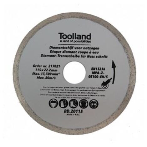 Toolland – Disque diamant 180 mm – Lame continue pour coupe humide – Pour pierre – Vitesse max 8600 r/min – BD20178