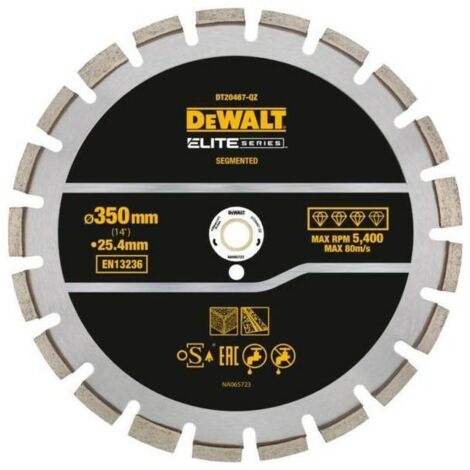 Disque diamant Ø350x25,4mm ELITE DEWALT DT20467-QZ pour béton asphalte