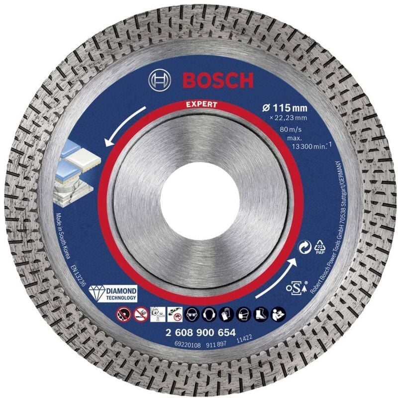 Bosch - Accessories 2608900654 expert HardCeramic Disque à tronçonner diamanté Diamètre 115 mm ø de perçage 22.23 mm Pier